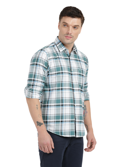 White with Blue Checked Casual Shirt