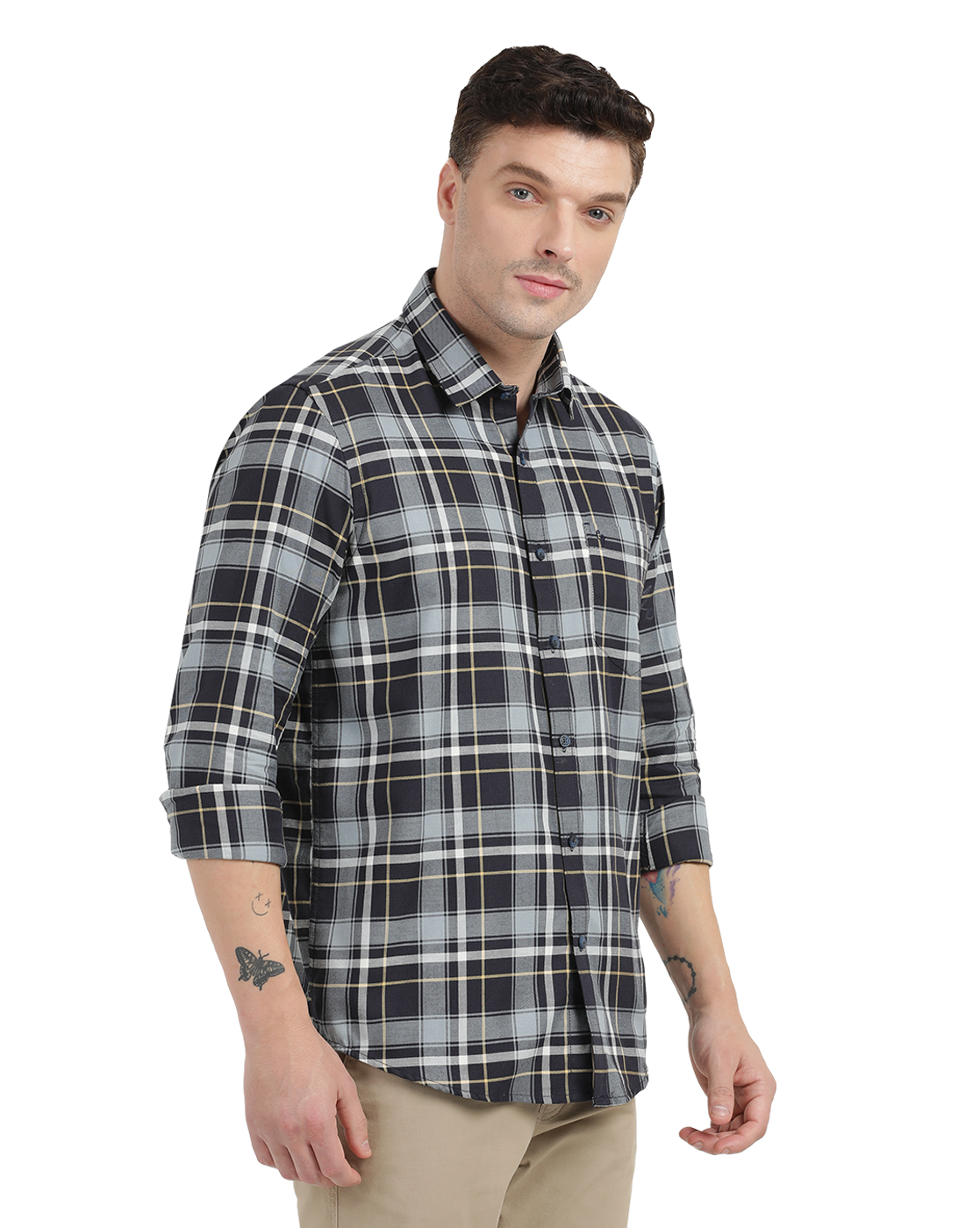 Black with White Checked Casual Shirt