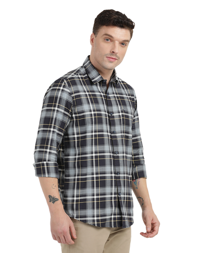 Black with White Checked Casual Shirt