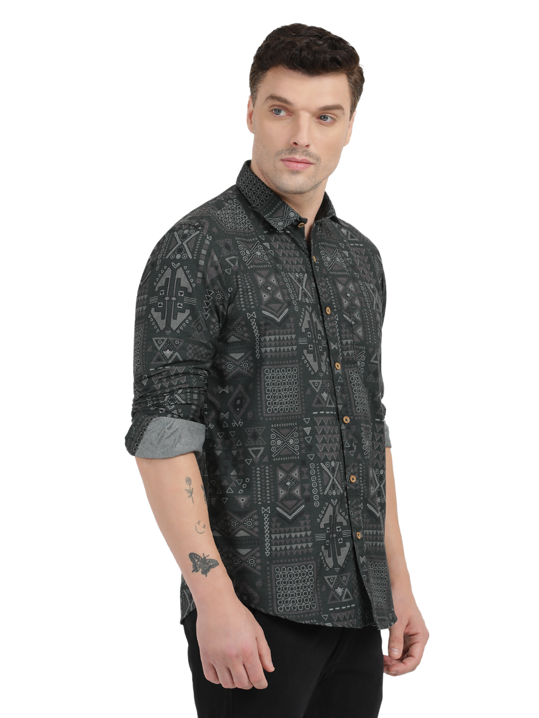Black with Grey Printed Casual Shirt