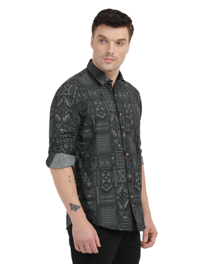 Black with Grey Printed Casual Shirt