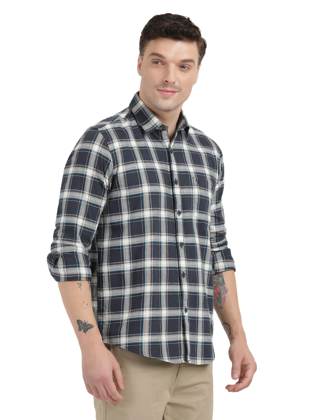 White with Grey Checked Casual Shirt