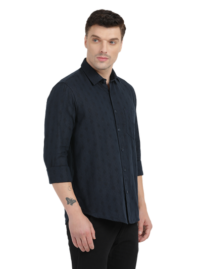 Navy Blue with Subtle Textured Pattern Casual Shirt