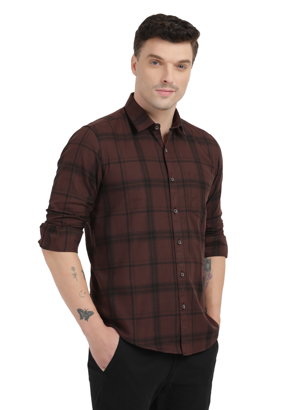 Brown with Black Checked Casual Shirt