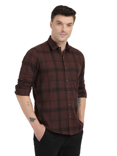 Brown with Black Checked Casual Shirt