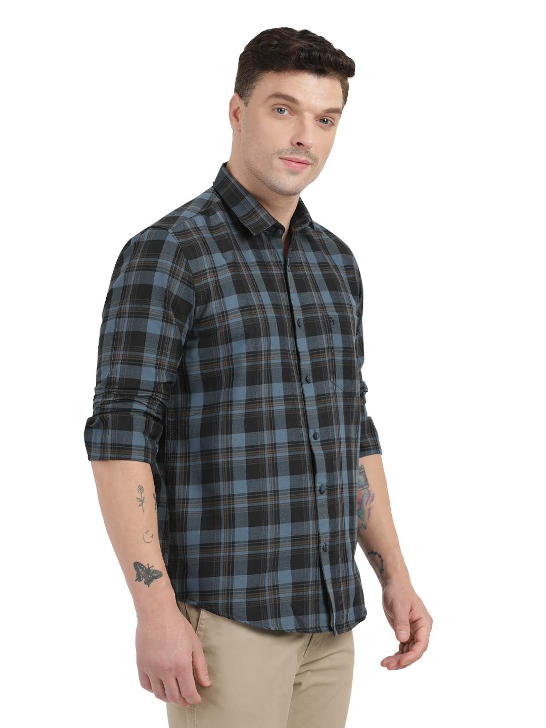 Blue with Black and yellow Checked Casual Shirt