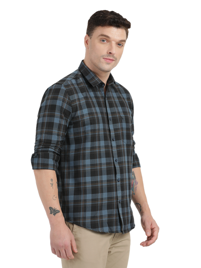 Blue with Black and yellow Checked Casual Shirt