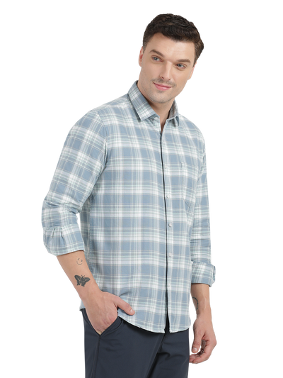 Light Blue with White Checked Casual Shirts