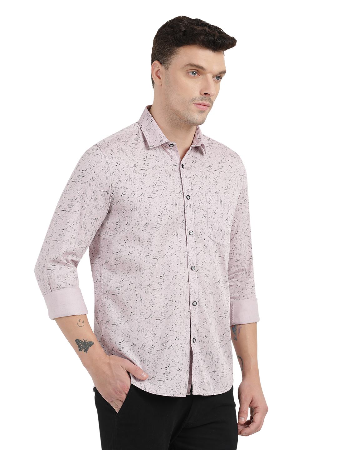 Beige with Black Printed Casual Shirt