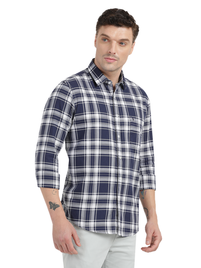 Blue with White Cheked Casual Shirt