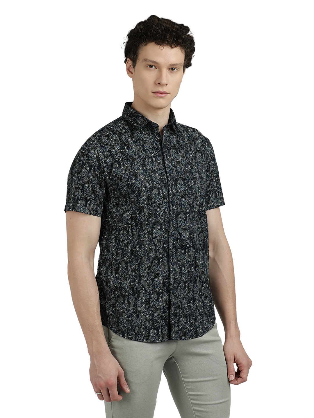 Navy Blue With Grey Printed Casual Shirt