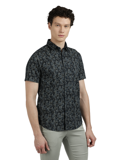 Navy Blue With Grey Printed Casual Shirt