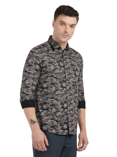 Black With Maroon and Grey Casual Shirt