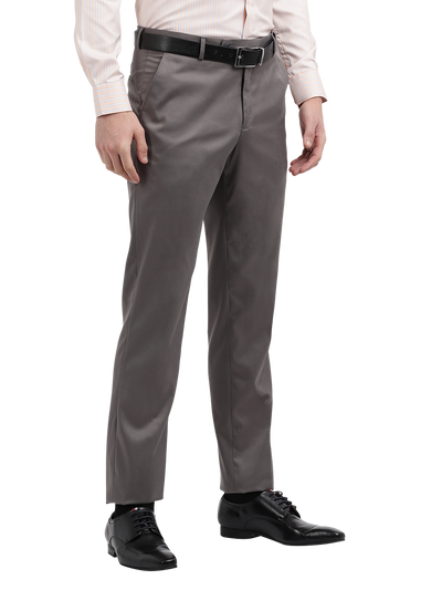 Model wearing Clarke Gable's Grey Casual Fit Trousers in a casual setting