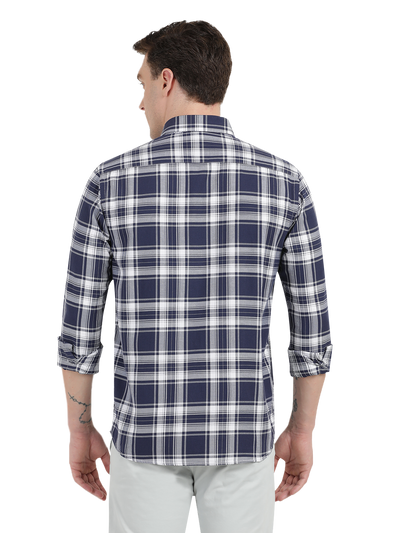 Blue with White Cheked Casual Shirt