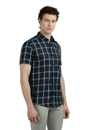 Navy Blue With Green Checked Casual Shirt
