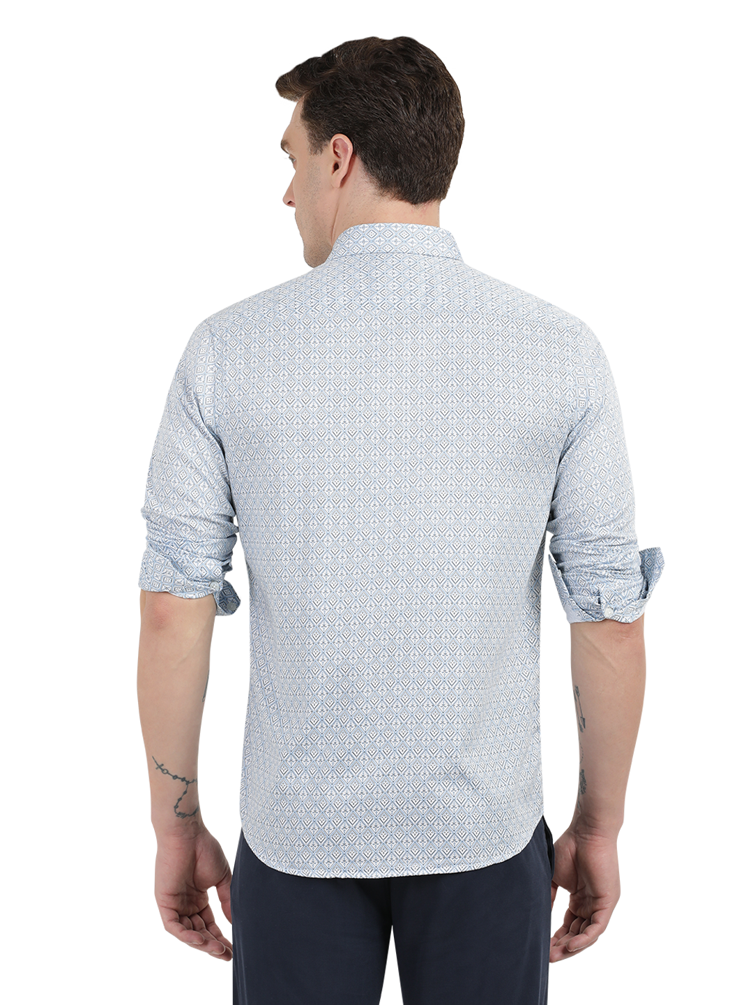 White with Blue Printed Casual Shirt