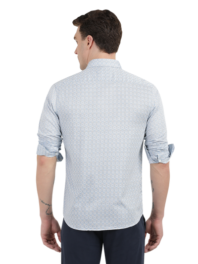 White with Blue Printed Casual Shirt