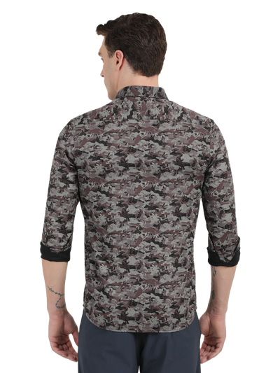 Black With Maroon and Grey Casual Shirt