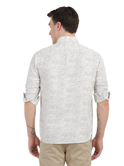 White with Beige Pattern Casual Shirt