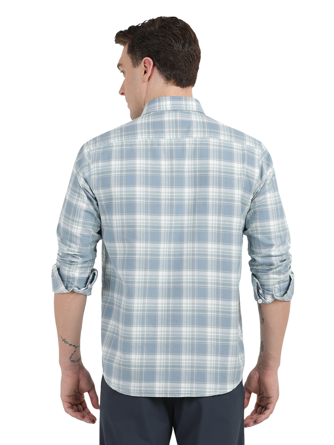 Light Blue with White Checked Casual Shirts