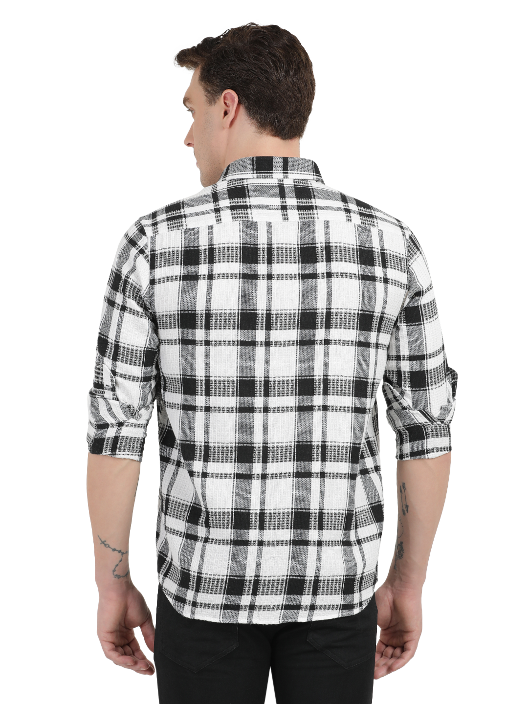 White with Black Checked Casual Shirt