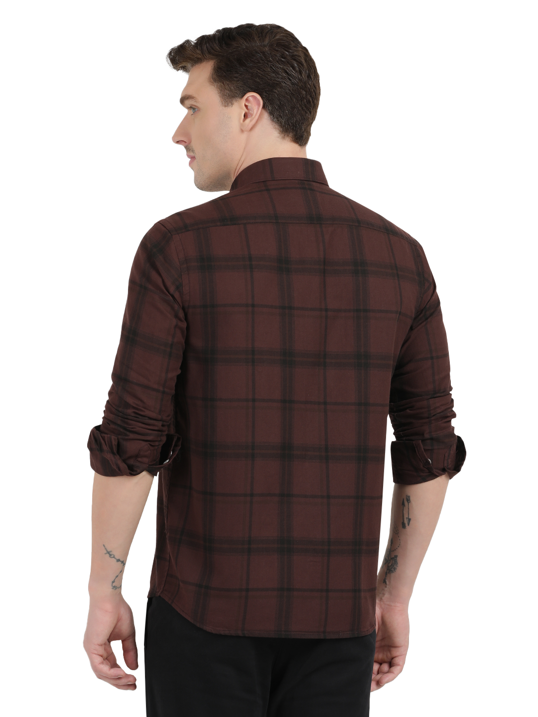 Brown with Black Checked Casual Shirt