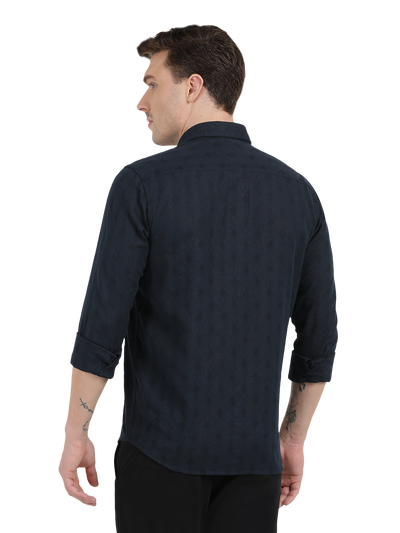 Navy Blue with Subtle Textured Pattern Casual Shirt