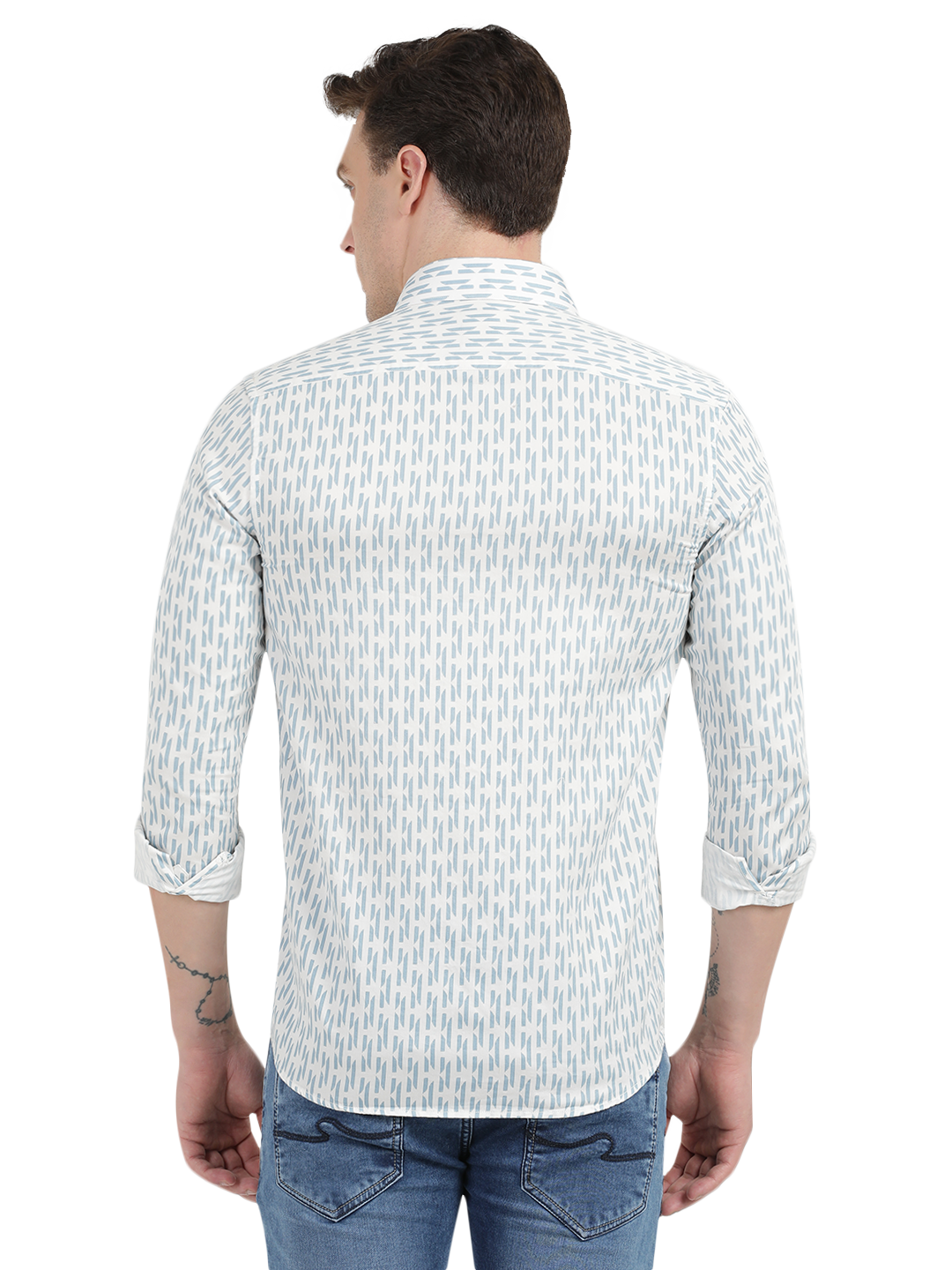 Blue with White Printed Casual Shirt