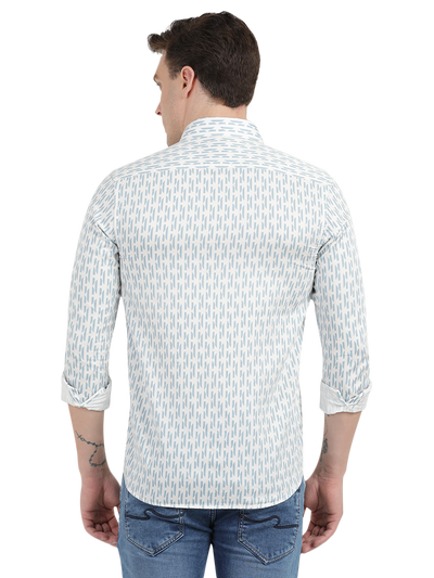 Blue with White Printed Casual Shirt