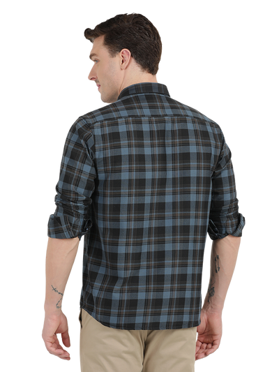 Blue with Black and yellow Checked Casual Shirt