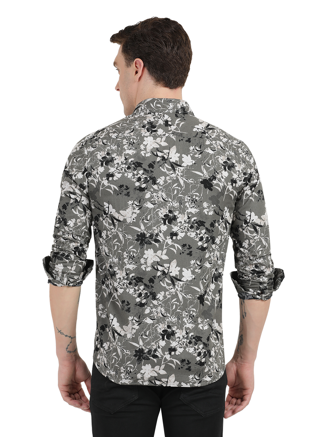 Grey with White and Black Casual Shirt