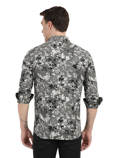 Grey with White and Black Casual Shirt