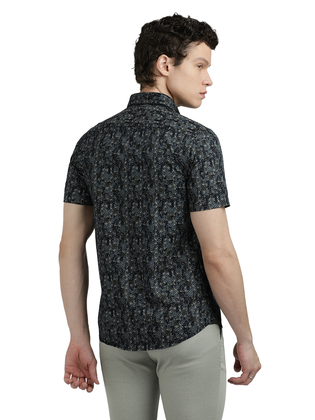 Navy Blue With Grey Printed Casual Shirt