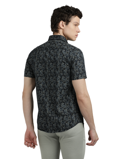 Navy Blue With Grey Printed Casual Shirt