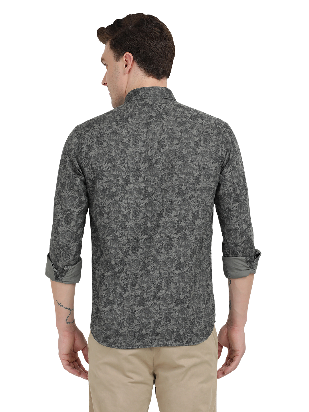 Grey with Black Printed Casual Shirt