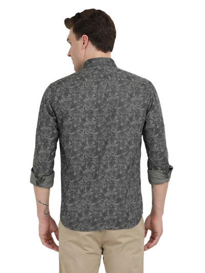 Grey with Black Printed Casual Shirt