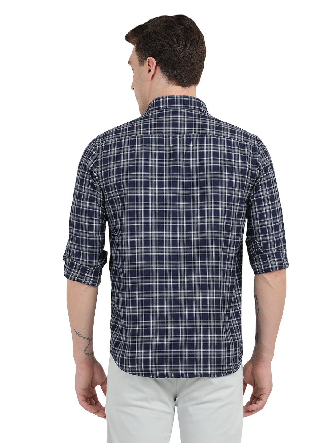 Blue with Grey Cheked Casual Shirt