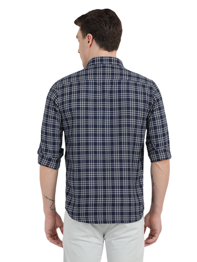 Blue with Grey Cheked Casual Shirt