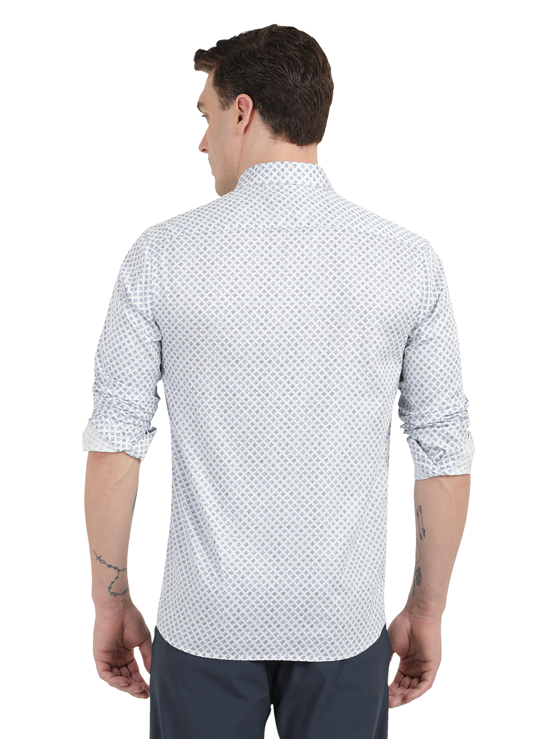 White with Blue Geometric Print Casual Shirt