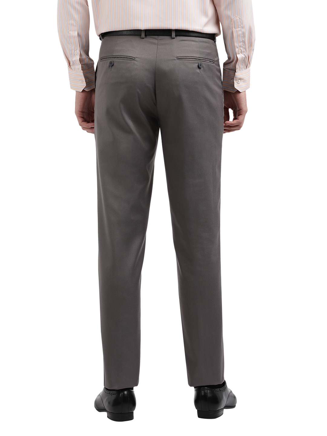 Model wearing Clarke Gable's Grey Casual Fit Trousers in a casual setting