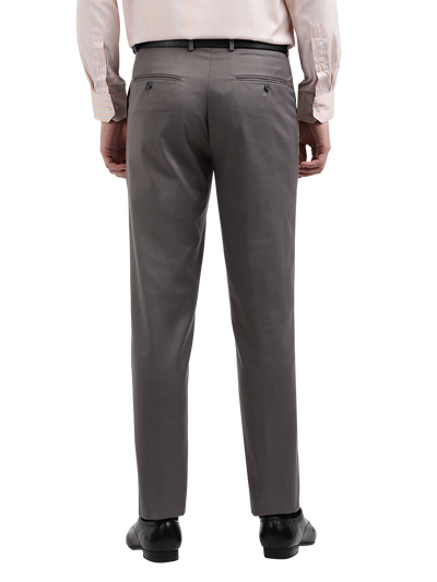 Model wearing Clarke Gable's Grey Casual Fit Trousers in a casual setting
