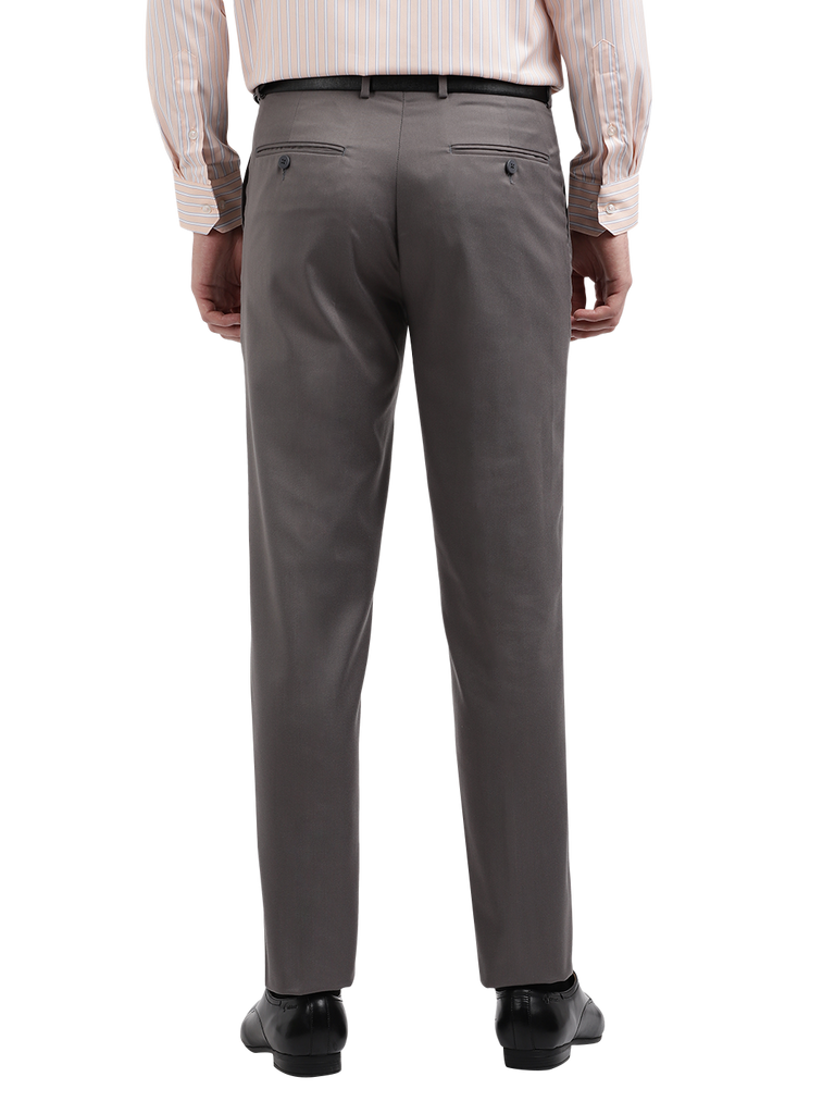 Model wearing Clarke Gable's Grey Casual Fit Trousers in a casual setting