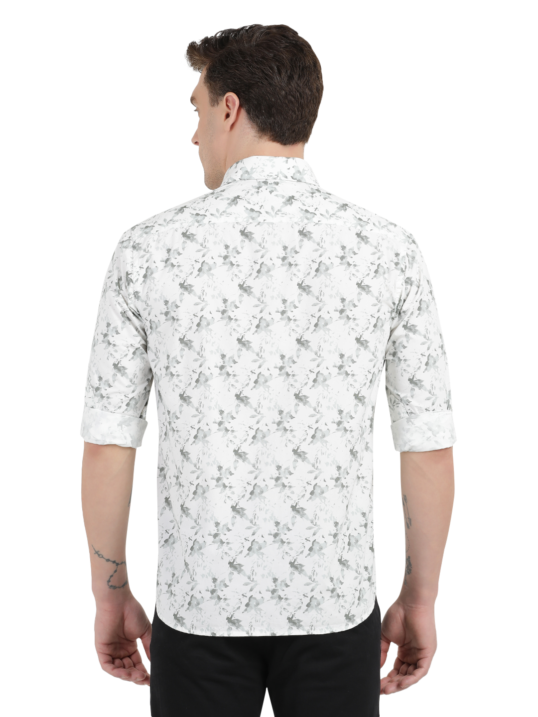 White with Grey Floral Casual Shirt