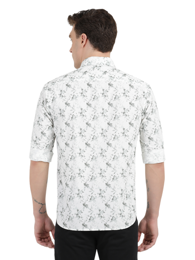 White with Grey Floral Casual Shirt