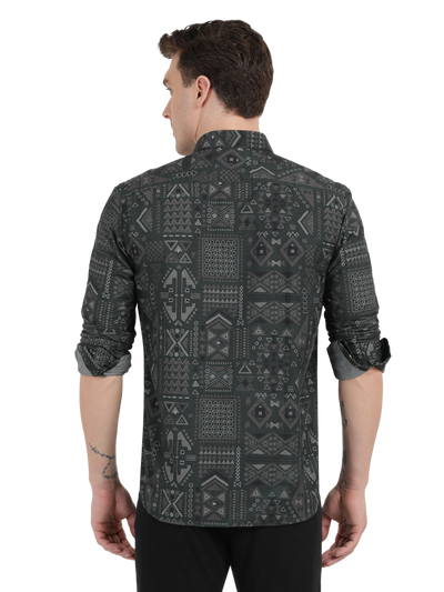 Black with Grey Printed Casual Shirt