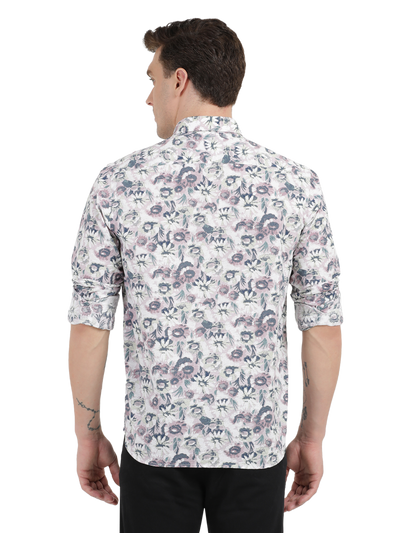 White with Pink Floral Printed Casual Shirt