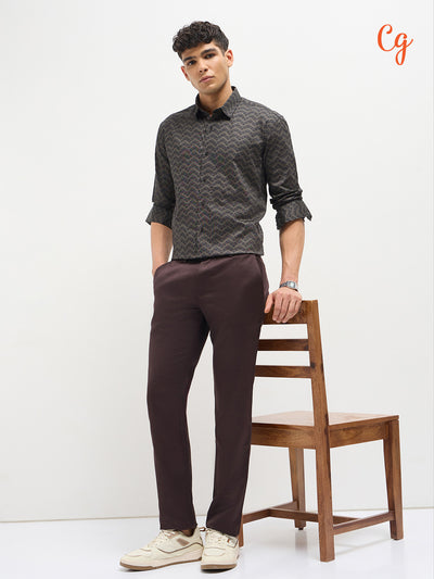 Dark Grey Abstract Printed Casual Shirt