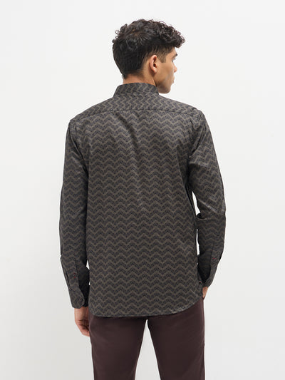 Dark Grey Abstract Printed Casual Shirt