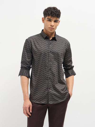 Dark Grey Abstract Printed Casual Shirt